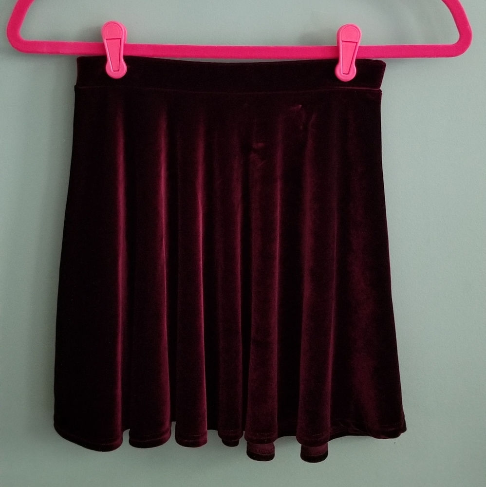 Burgundy Velvet Skater Skirt
